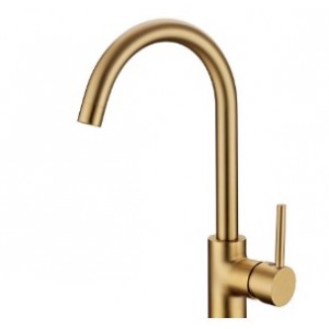 Round Brushed Yellow Gold Standard Kitchen Sink Mixer